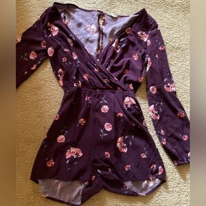 Burgundy floral long-sleeve romper by Aeropostale